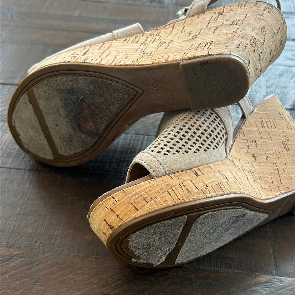 Franco Sarto Tan Perforated Sandals - Picture 2 of 3